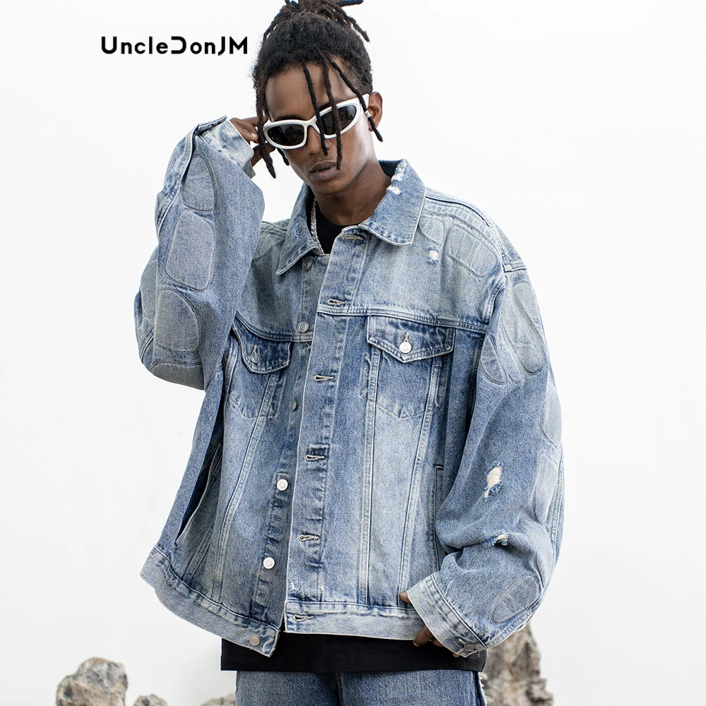 

Kanye Armor Denim Jacket Hip Hop Oversized Jean Jacket Streetwear Distressed Winter Jacket for Men High Quality