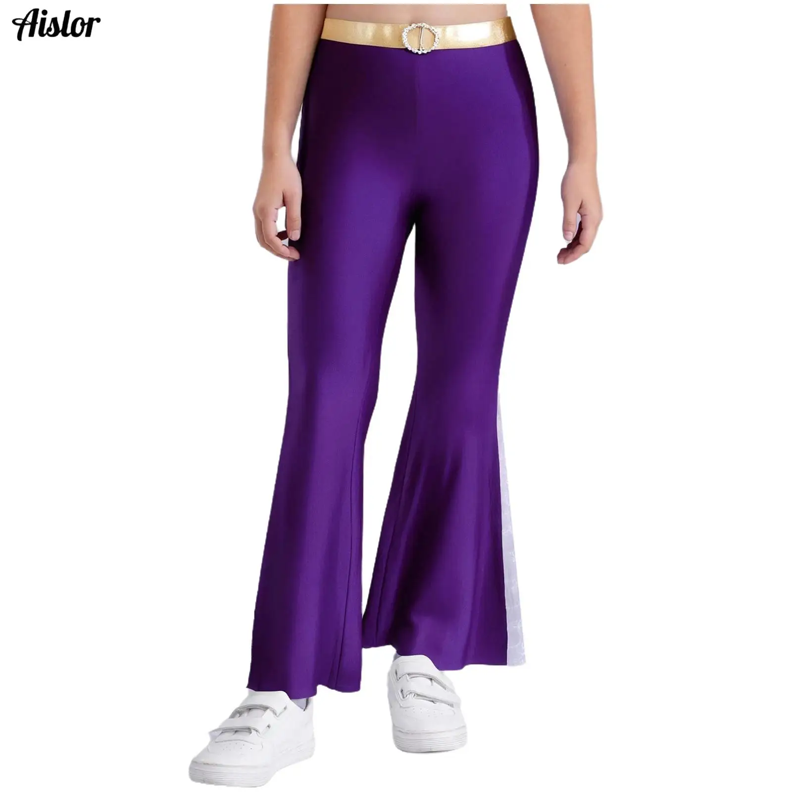 

Kids Girls 80s Disco Dance Pants Elastic Waist Hippie Pants Patchwork Bell Bottoms Flared Pants for Ballroom Performance Costume
