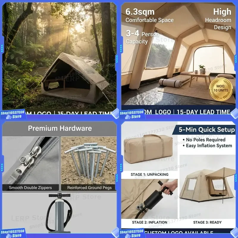 Premium Black Coating Inflatable Tent with 99 Percent Blackout Tech Thermal Insulation Air House for Hot Climate