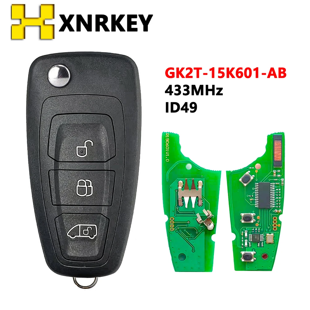 

XNRKEY 3 Button Flip Remote Key for Ford Transit 433MHz ID49 Chip HITAG Pro Chip GK2T-15K601-AB with HU101 Blade