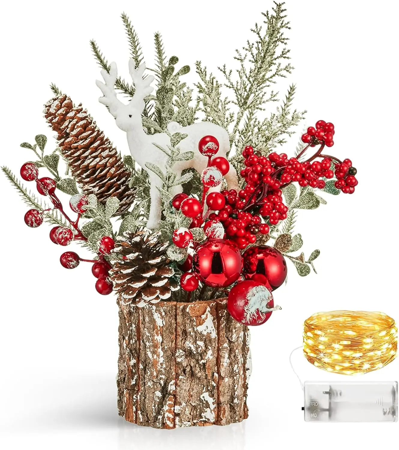 

11-дюймовая мини-рождественская елка с подсветкой, 20 теплых белых светодиодов, настольный рождественский декор для стола или внутреннего праздничного использования