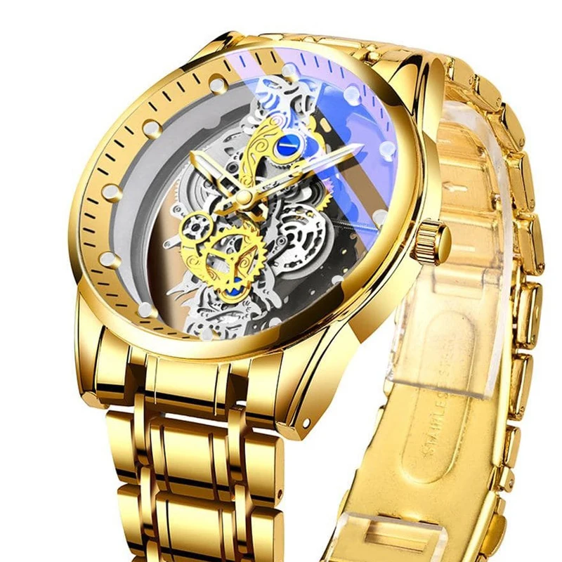 A MEN\'S Gold Alloy Business Style Luminous Quartz Battery Watch