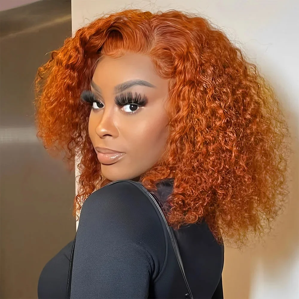 

Имбирно-оранжевый парик из натуральных волос с глубокими волнами, вьющиеся человеческие волосы, парики с волной воды 13x4, парики из натуральных волос на кружеве для женщин