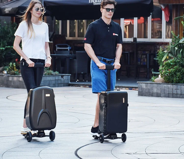 High Quality Aluminum Foldable Smart Luggage E-scooter Electrical Luggage Carry On Riding Suitcases Removable Travelers Luggage