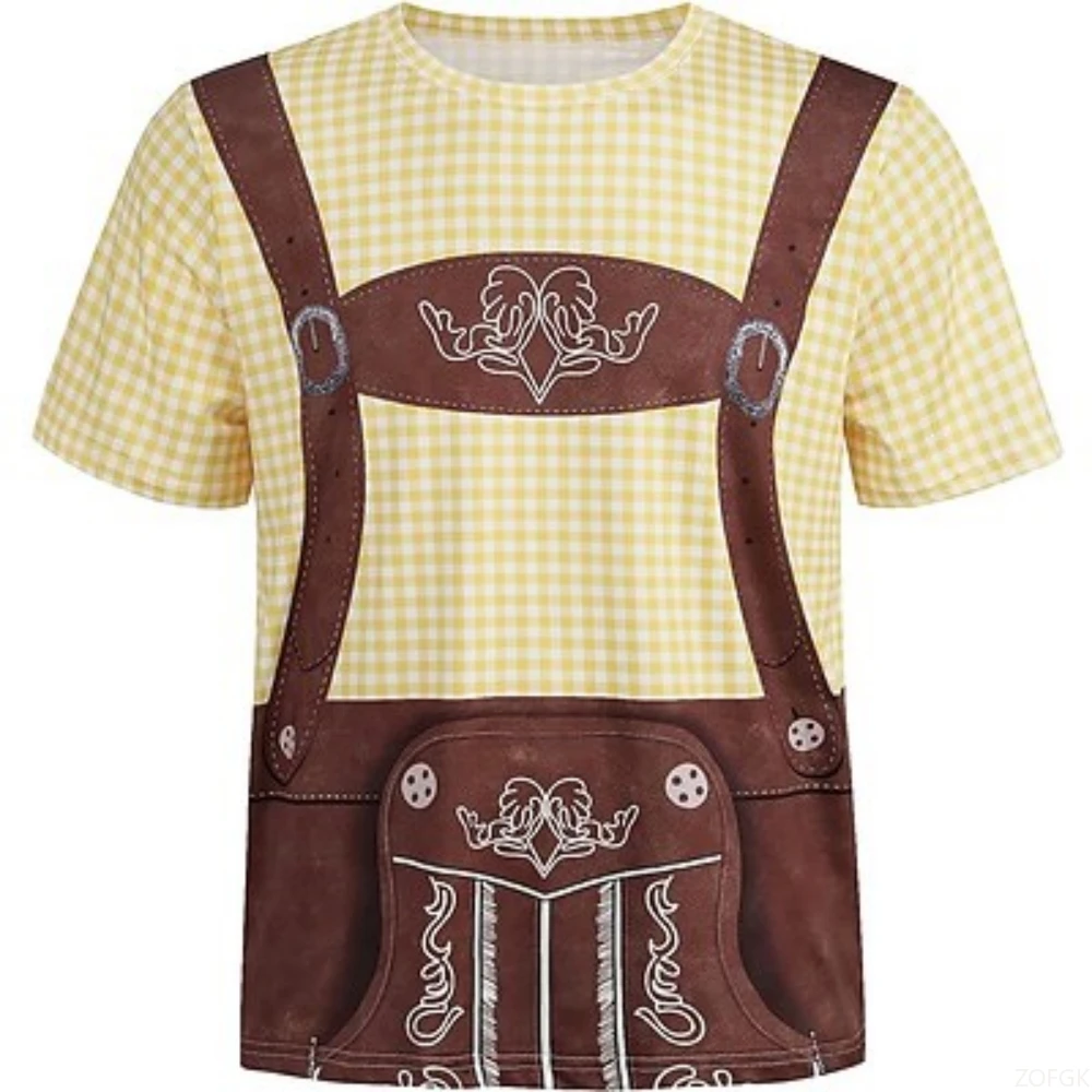 ميونيخ مهرجان أكتوبر البافارية تي شيرت السراويل الجلدية أنيمي نمط طباعة أزياء فضفاضة جولة الرقبة قصيرة الأكمام تي شيرت #2