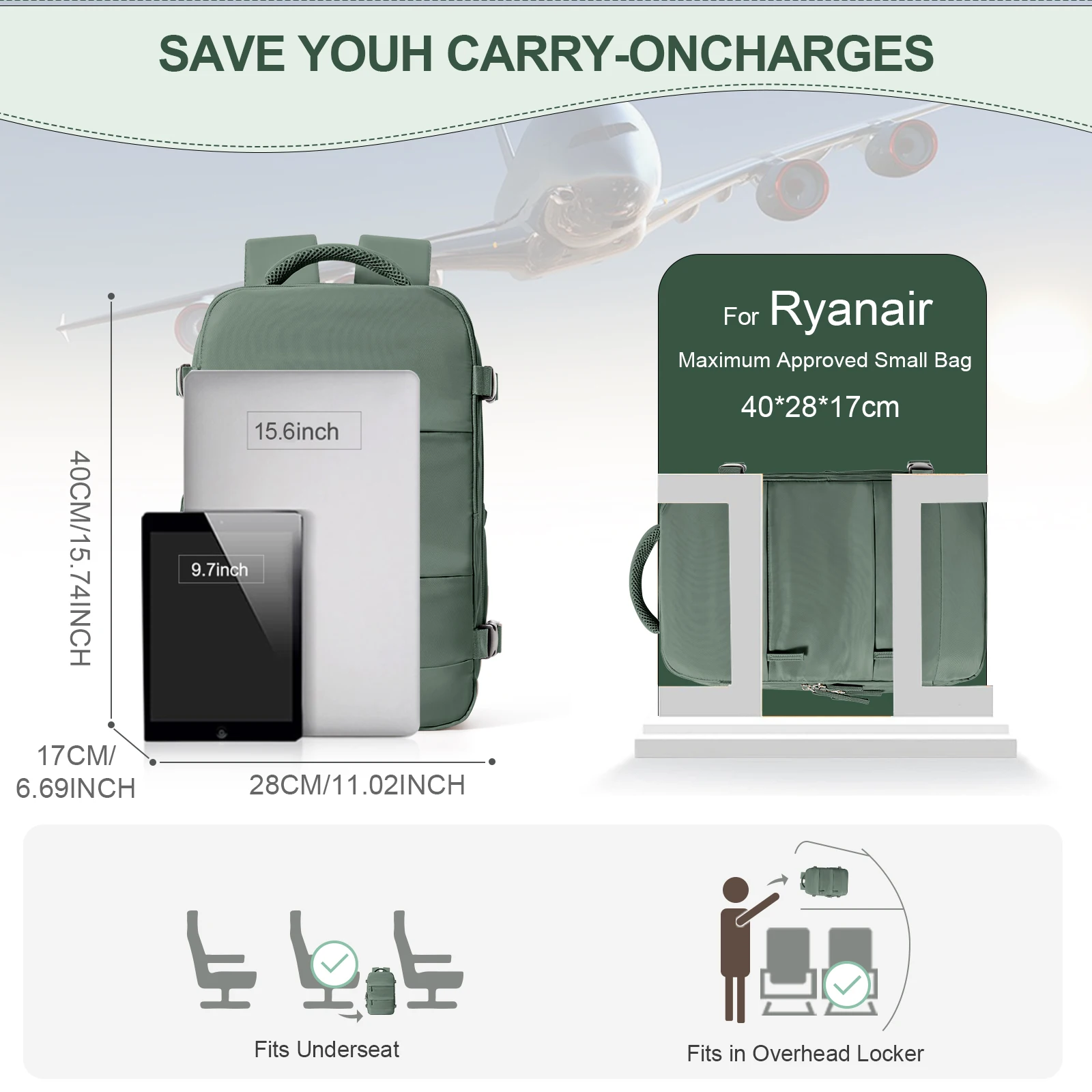 Ryanair-mochila de viaje para hombre y mujer, bolsa de viaje para ordenador portátil, equipaje de mano, 40x20x25