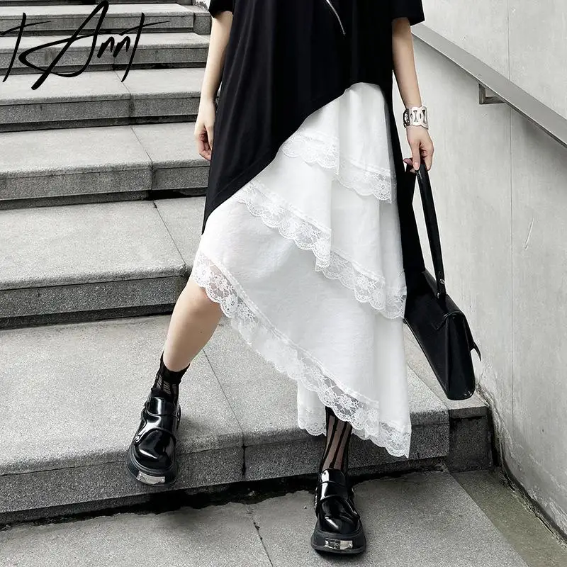 

Tannt Women Skirt Lace Patchwork Asymmetric High-waisted Long Skirts Irregular Fasshion Casual Skirts For Women 2025 New