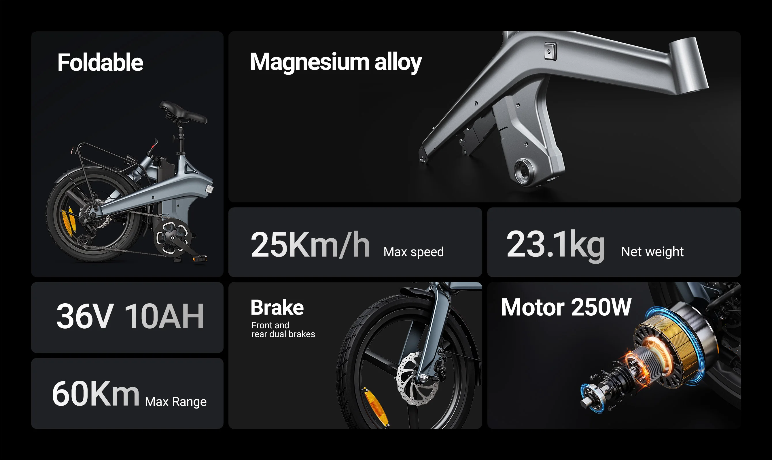 DYU T1 Elektrofahrrad 250W Bürstenloser Motor 36V10AH Lithium-Batterie Magnesiumlegierung E-Bike für Erwachsene 20-Zoll-Reifen Faltbares E-Fahrrad – Detail 3