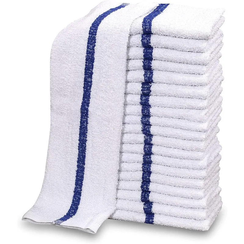 

New Cotton Blend White Restaurant Bar Mops Kitchen Towels (36, Blue Stripe)