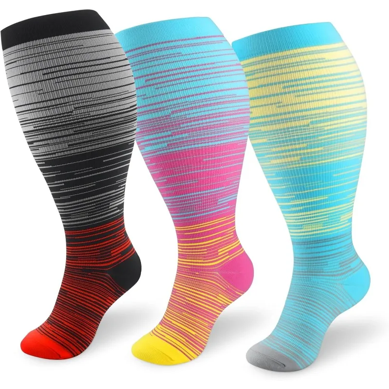 

3 пары компрессионных носков больших размеров для женщин и мужчин, компрессионные чулки до колена шириной 20-30 мм рт. ст.