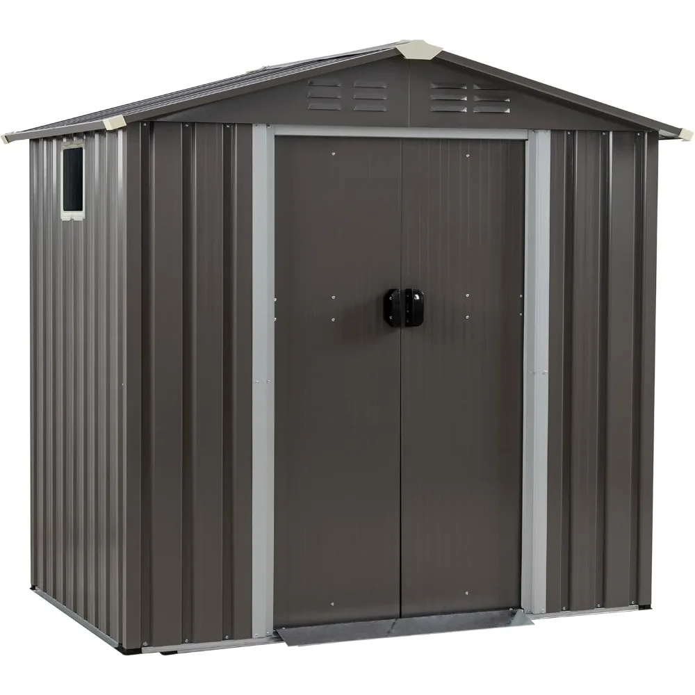 6 x 4 x 6 FT Gray Outdoor Garden Storage Shed,Waterproof Metal Sheds with Lockable Double Door,Weather Resistant Steel Tool