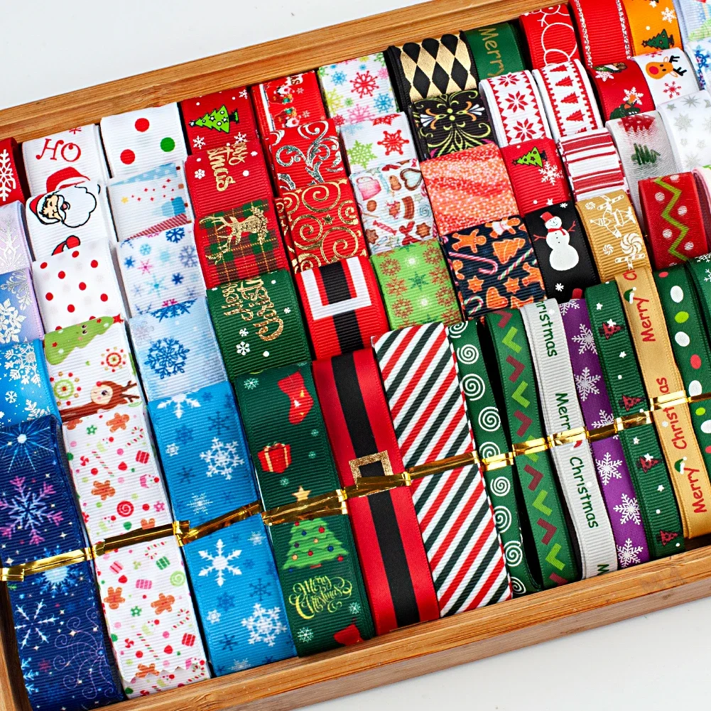 الترويجية الربيع الأخضر سلسلة 12 ياردة مجموعة عشوائية حجم مختلف مختلط نفس اللون المطبوعة Grosgrain/شريط الساتان ، كل منها 1 ياردة