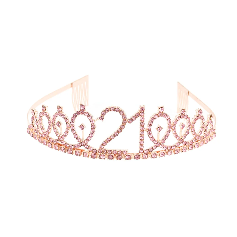 

1PC Rhinestone Crown with Alloy Insertion Hair Comb Decorative Crown Hair for 21th Birthday (Rose Gold)