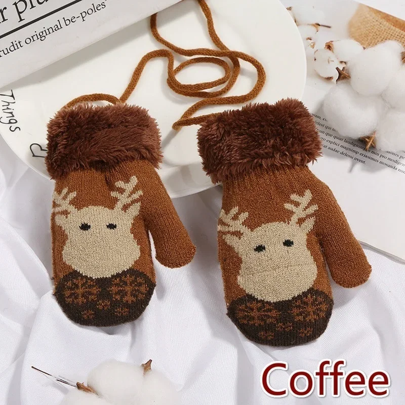 1pair winter gloves Christmas Elk Deer Knitted Thicken Warm Gloves Full Finger Mittens for 1-3year Old  child