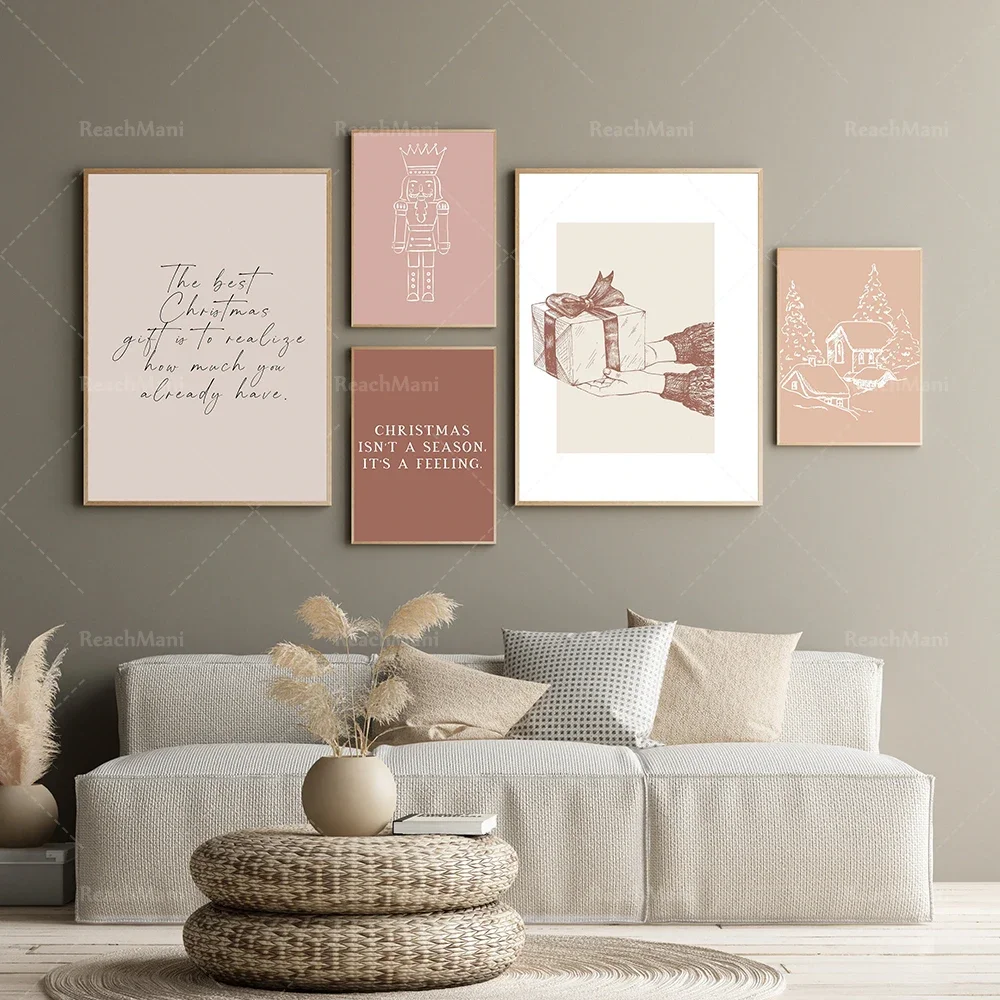 Blush toned christmas gallery prints, christmas decorations, holiday prints, modern christmas decor, boho christmas gift poster