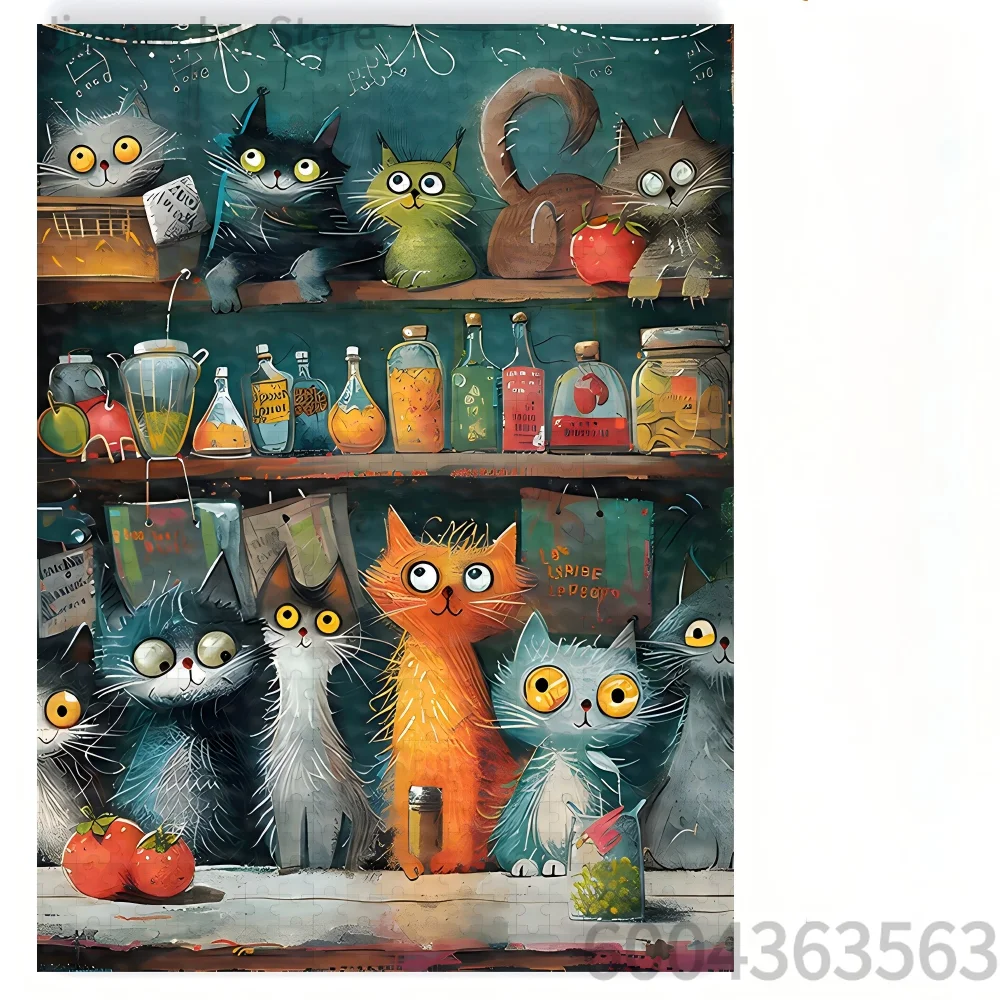 Whimsical Cat Art Jigsaw Puzzle - Magic Shop, Garden Window & Cozy Drawer, 500/1000/1200/2000pcs Paper Puzzle for Adults
