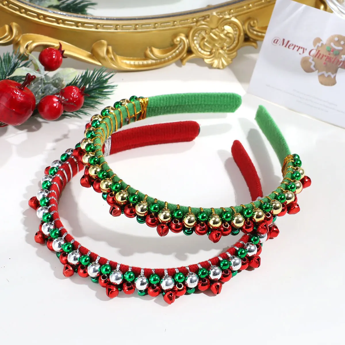 Headband with Colorful Beads Wrapped and Tiny Bells for New Year Christmas Party Decoration Non Slip Premium Durable