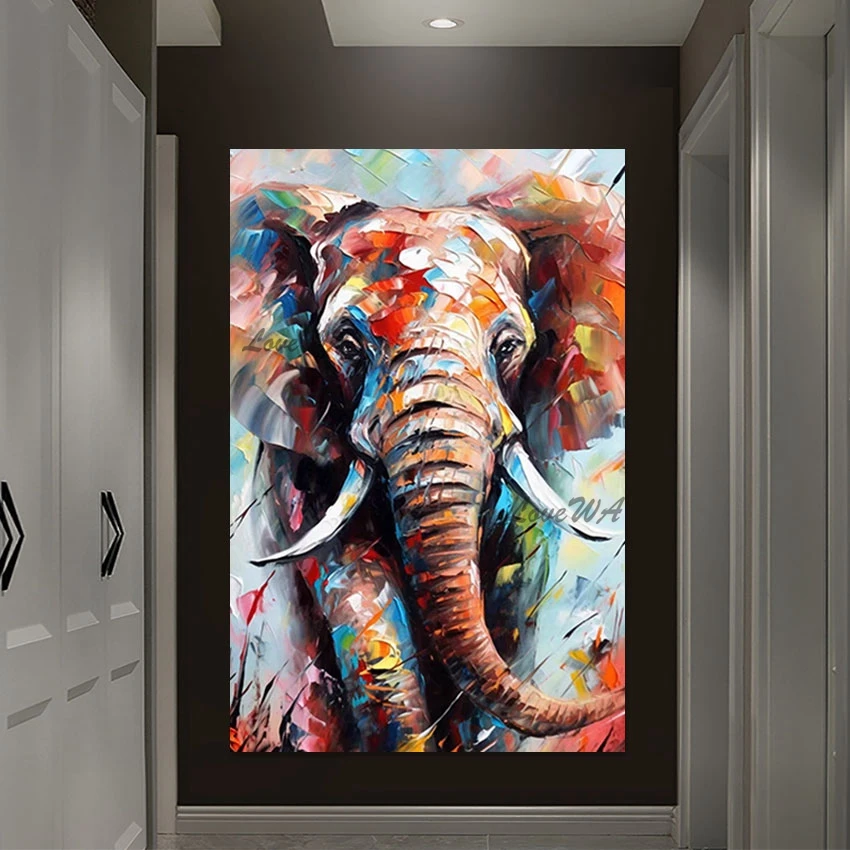 Palette Knife Canvas Arts Elephant Handmade Oil Painting High Quality Home Accessories Decoration Wall Picture For Living Room