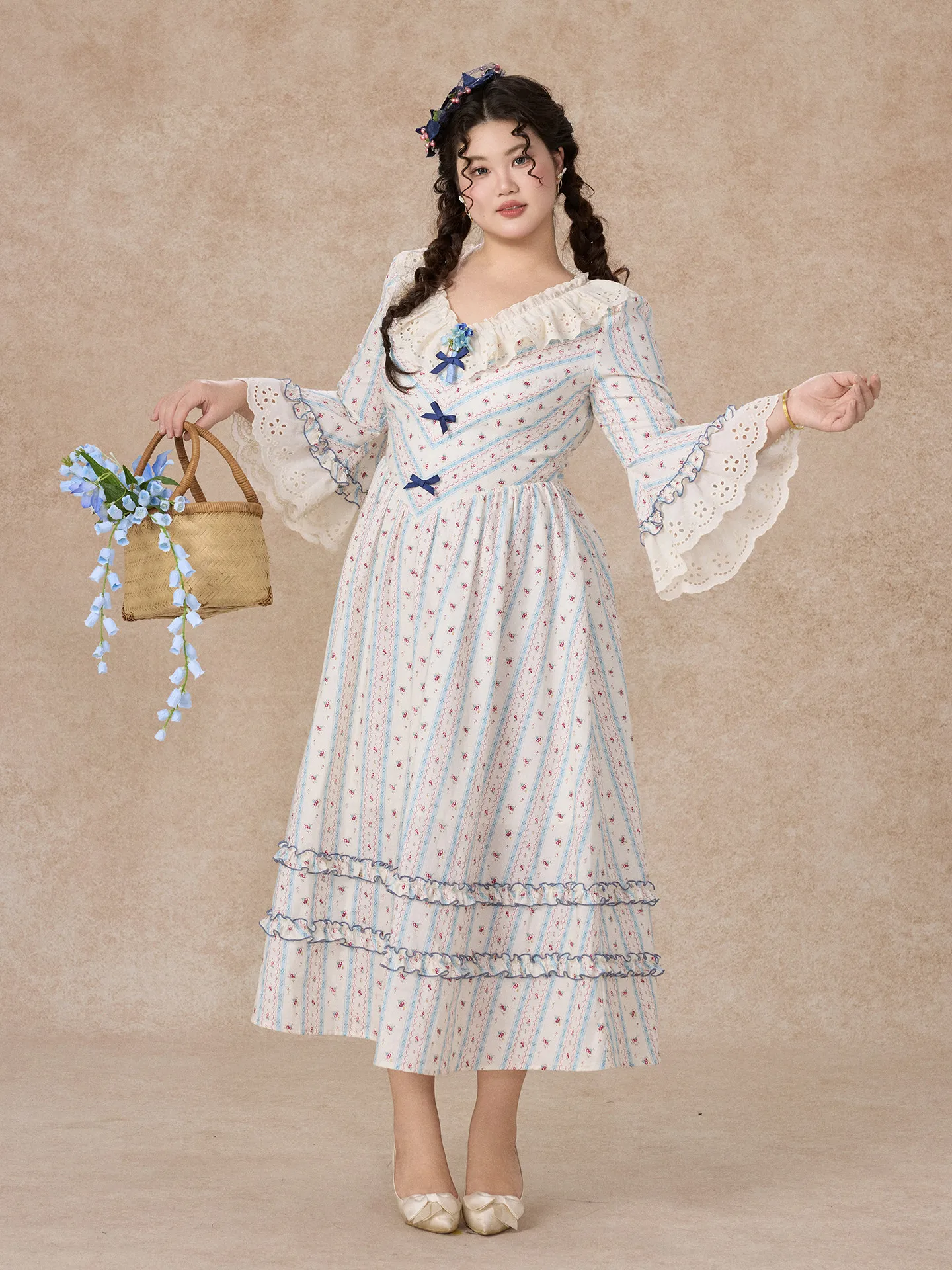 

Женское платье TIYIHAILEY весна-лето, длинное макси с расклешенными рукавами три четверти, V-образный вырез, большие размеры, винтажный принт, XL-4XL