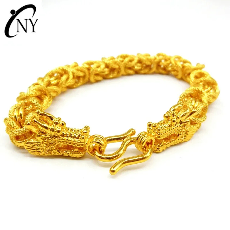 

9999 Real Gold 24K Thick Gold Pure Yellow Vacuum Gold Men's Cloth Pattern Double Faucet Bracelet Jewelry