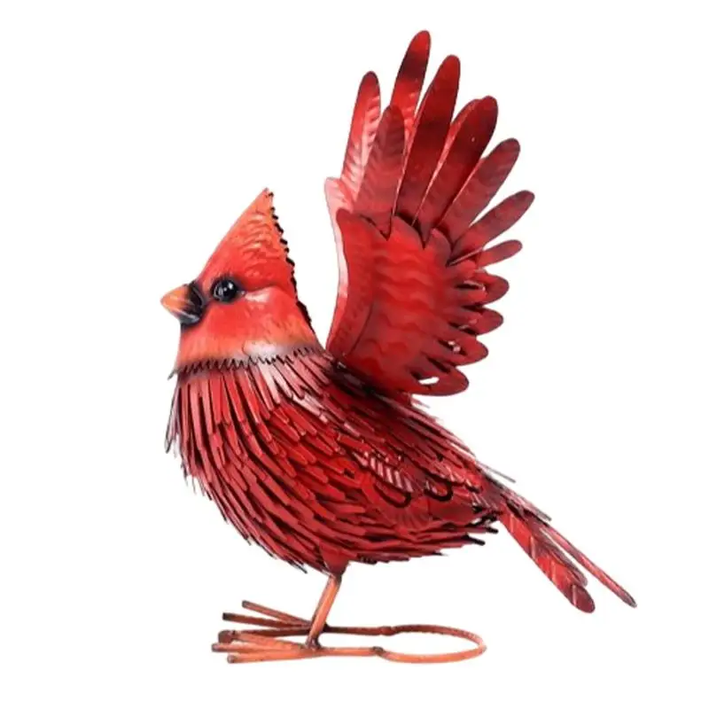 

Outdoor Metal Birds 3D Red Bird Handcrafted Metal Statue For Yard Decorative Yard Art Stable Outdoor Bird Decor With U Shaped