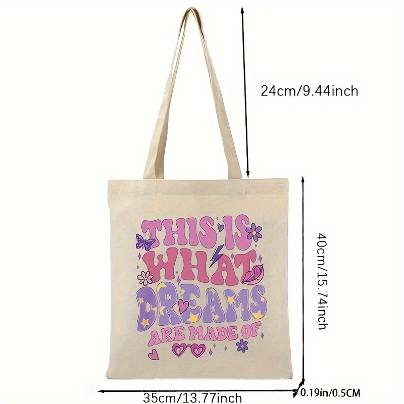 1pc Lizzie Shopping Bag, This Is What Dreams Are Made Of Canvas Tote Bag For Girls Travel Organizer