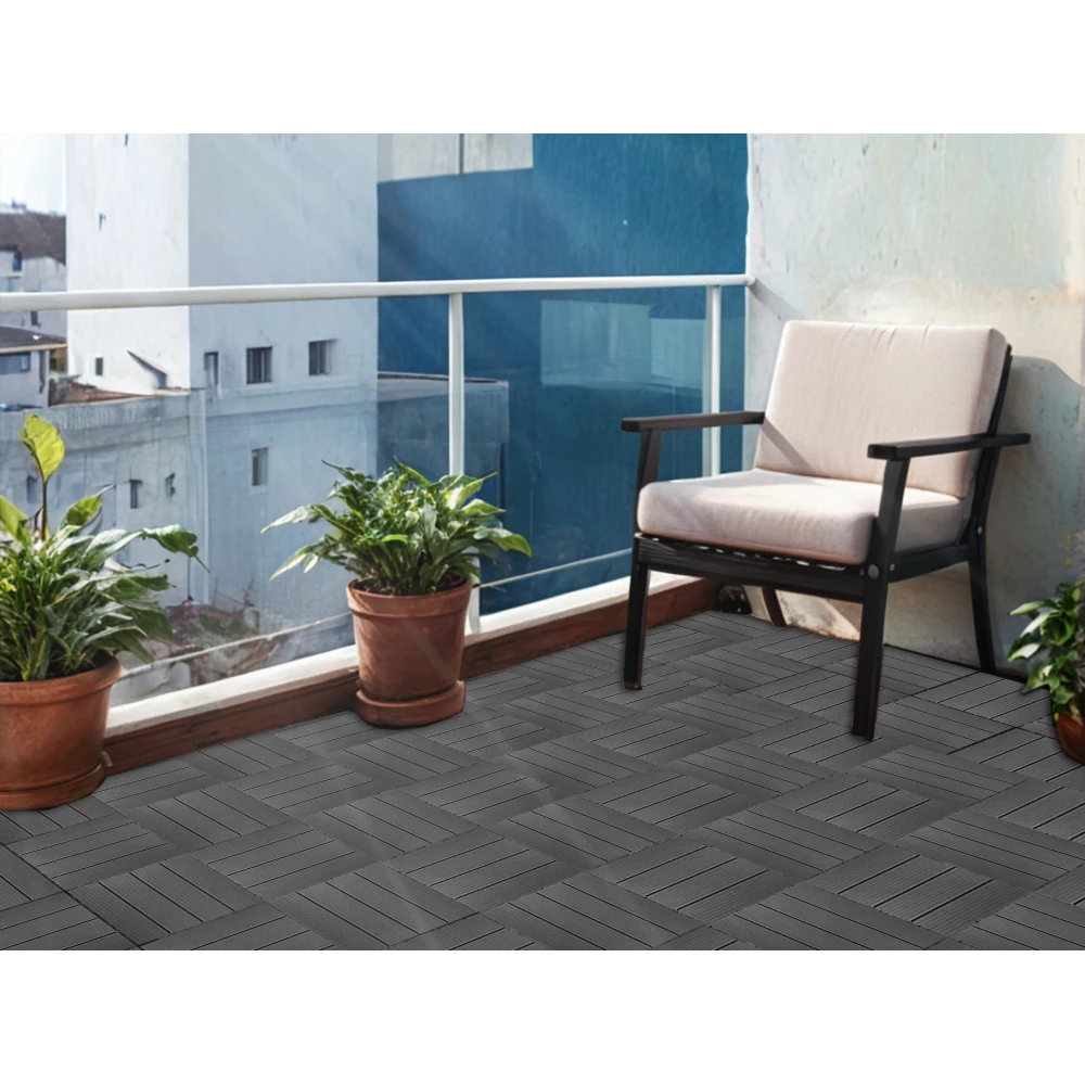 Juego de 35 baldosas de plástico compuesto, cubierta compuesta resistente al óxido, ideal para patios, balcones, techos, 12x12 pulgadas, gris oscuro