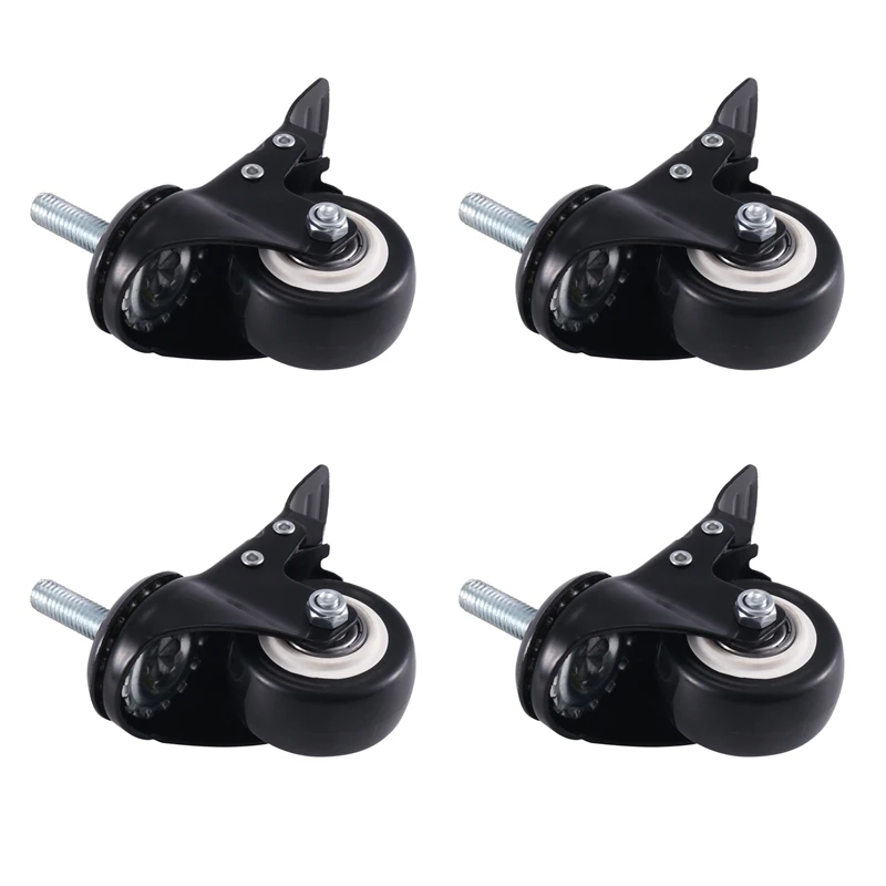 2In Casters , 3/8In 16 X 1In(Screw Diameter 3/8In, Screw Length 1In) Casters Wheels, No Noise 4 Pack Casters With Brake