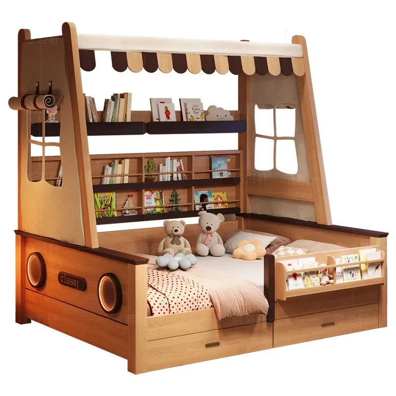 Log tatami solid wood children's  girl small bed boy bed tent bed tree house popsicle mother 1.35m
