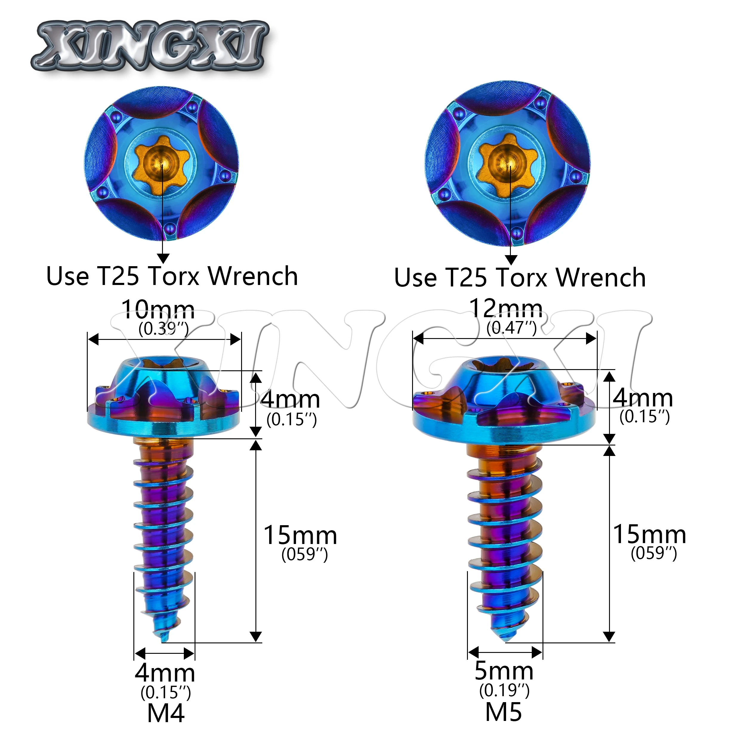 Xingxi 5pcs Titanium bolts M4/M5x15mm T25 Butterfly head self-tapping screws for decorative motorcycle bodywork modifications