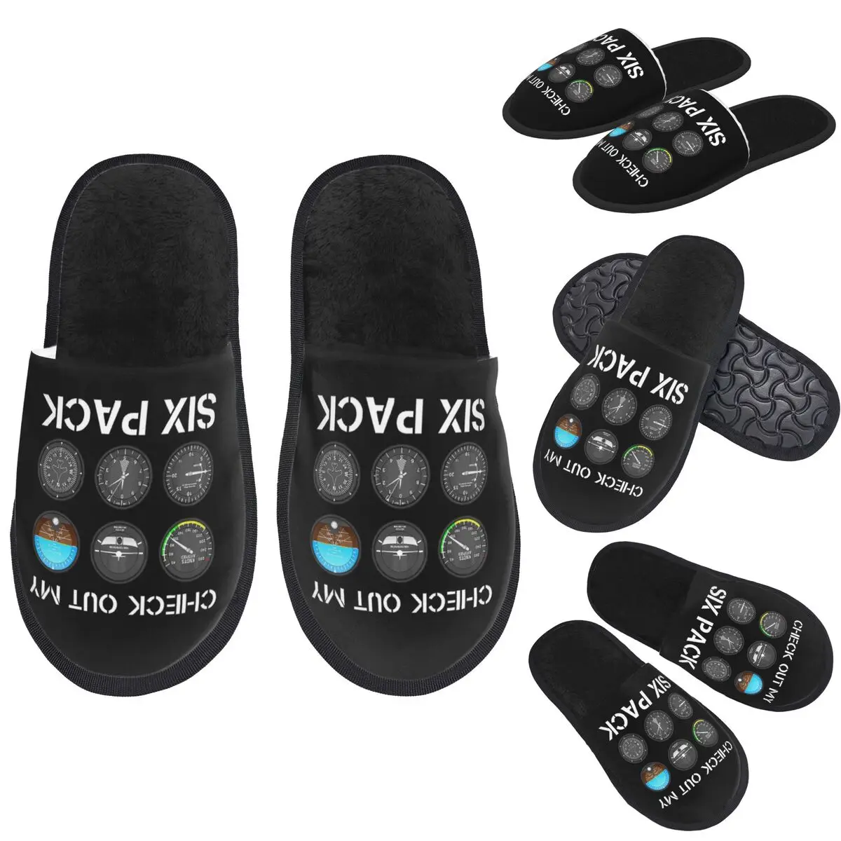 

Custom Funny Pilot Top Airplane Six Pack Flight Instruments Slippers Memory Foam Soft Women House Slipper Indoor Fluffy Shoes