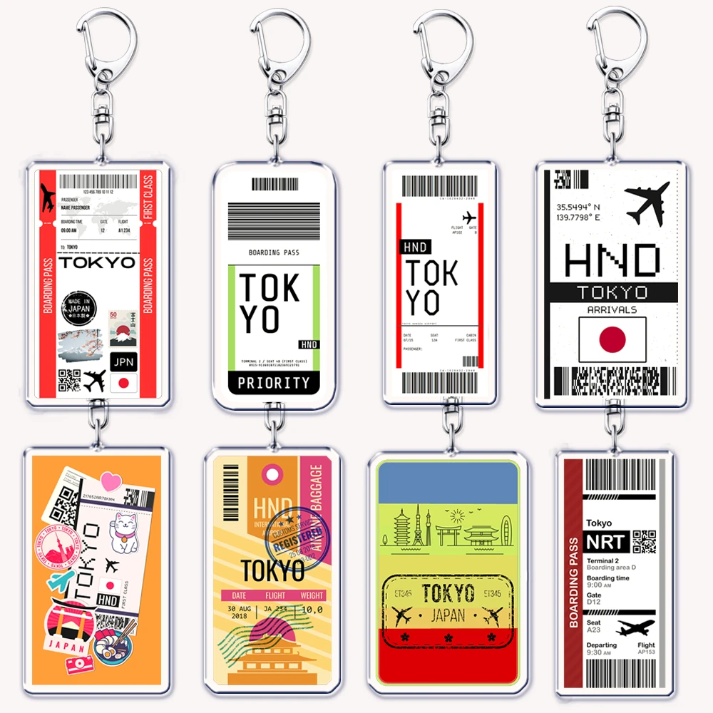 Tokyo Travel Souvenir Ticket Keychains for Accessories Bag Boarding Pass Flight Destination Keyring Jewelry Fans Friends Gifts