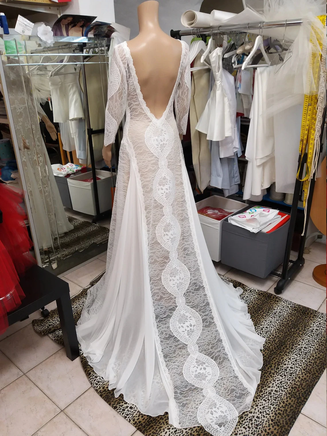 Chiffon e laço boho vestido de casamento sexy sem costas manga longa vestidos de noiva 2022 outono inverno país robe de mariee feito sob encomenda