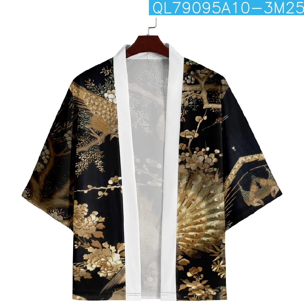 حجم كبير 6XL فضفاض اليابانية الشارع الشهير الطاووس طباعة سترة النساء الرجال Harajuku Haori كيمونو تأثيري قميص حريمي يوكاتا رداء