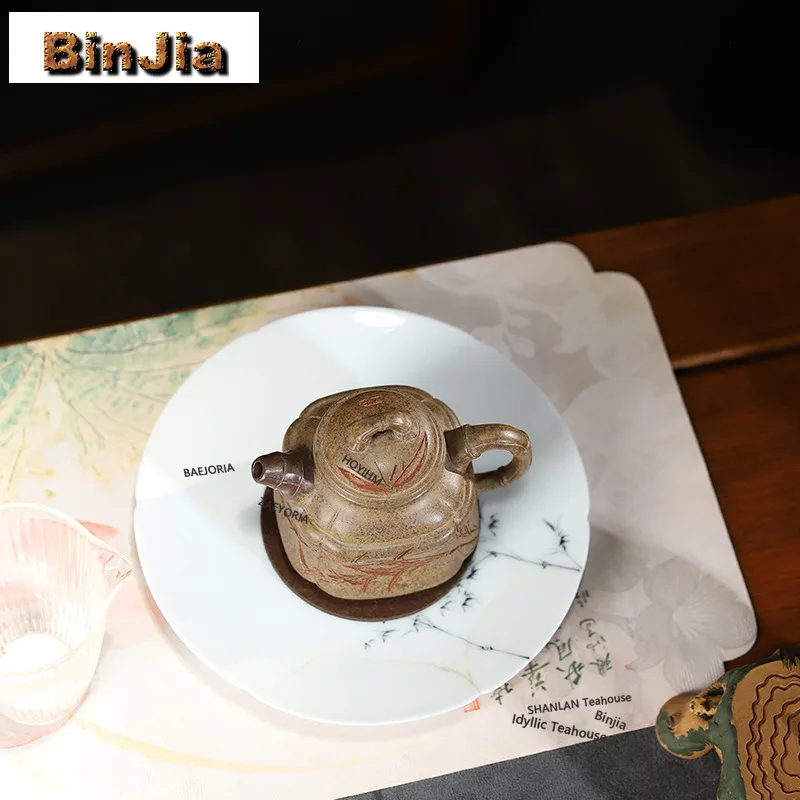 BAEJORIA 180ml Yixing Purple Clay Teapots Handmade Square Bamboo Tripod Pot Raw Ore Agilawood Mud Kettle Zisha Tea Set Gift