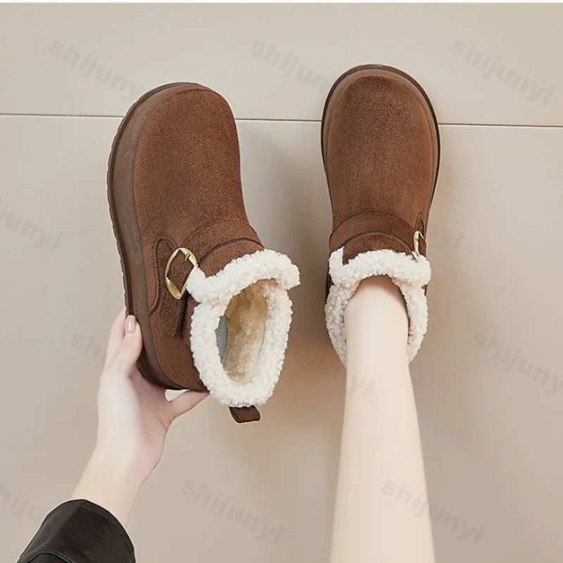 

Winter New Women's Snow Boots Warm Plush Fashion Square Button Thicken Warm Platform Boots Comfortable Winter Shoes for Woman