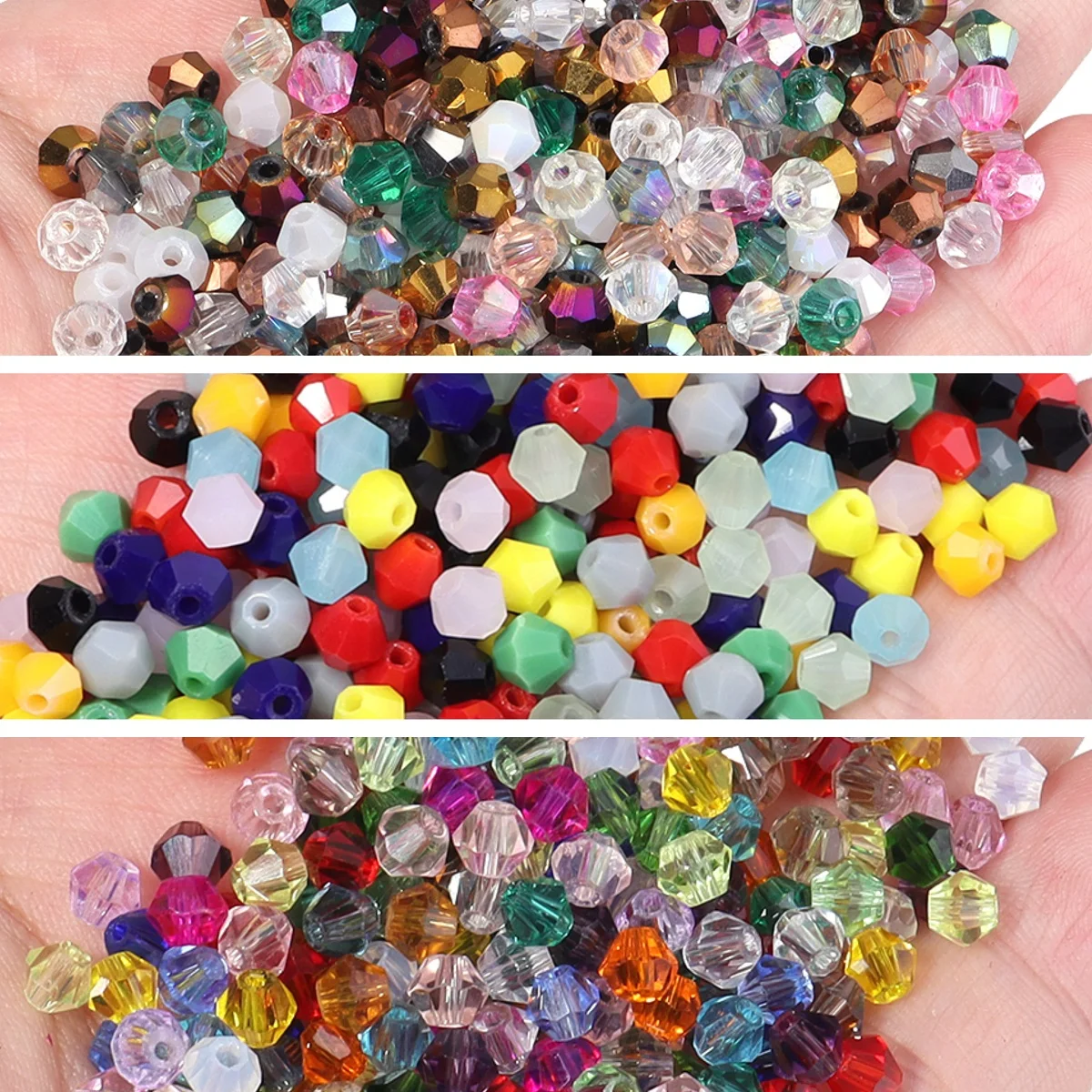 200pcs 4MM Shiny Faceted Austria Crystal Beads Bicone Beads Loose Spacer Glass Beads for Ornament Making DIY Needlework Beading