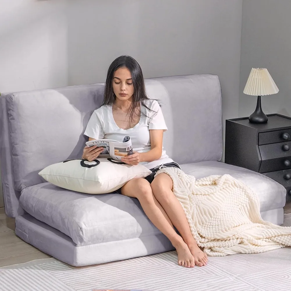 

Tantohom Floor Sofa Bean Bag Bed, Foam Filling Fold Full Mattress with Washable Soft Faux Fur Cover, Couch for Bedroom Living Ro