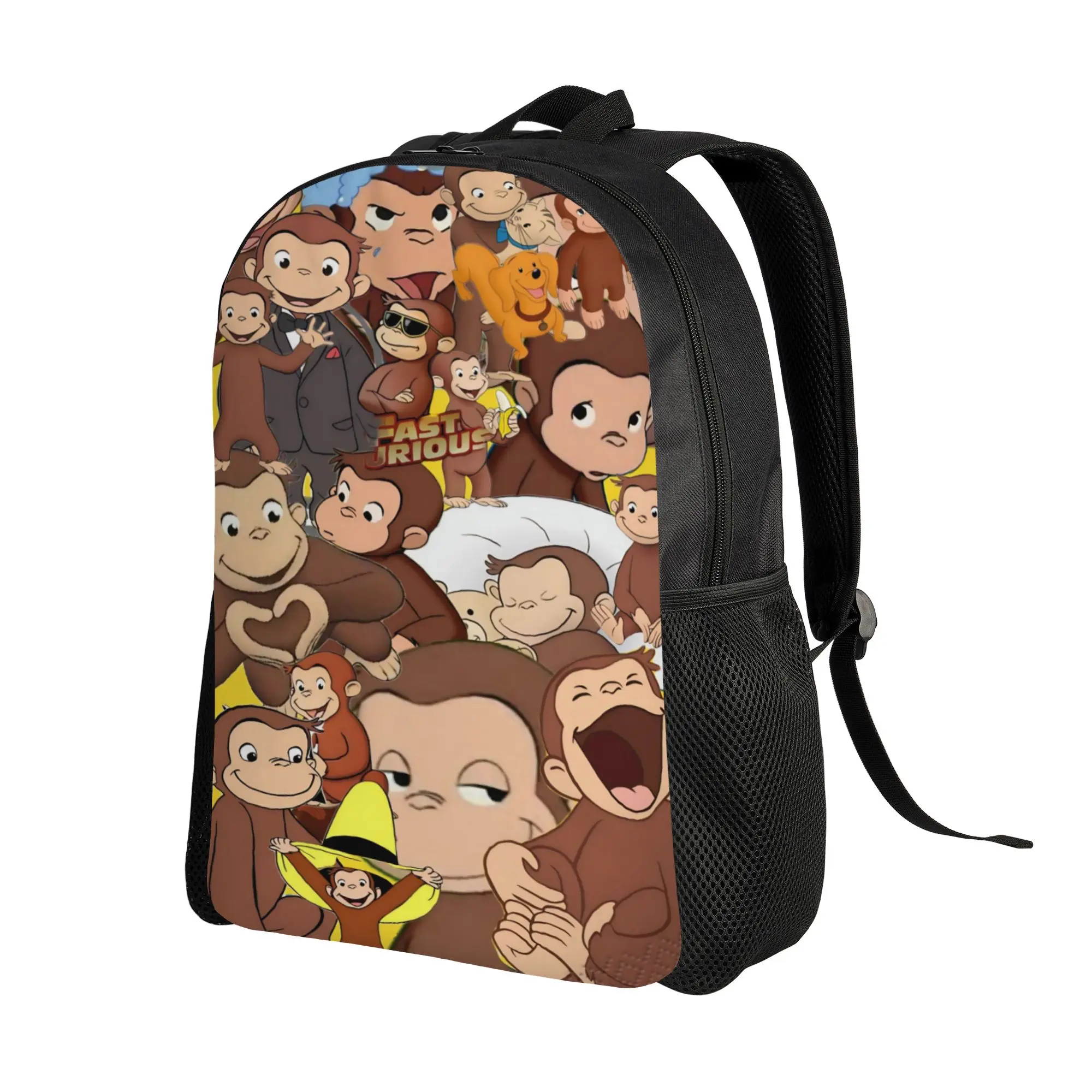 Retro Manga Curious George Character Backpack  Boy Girl Polyester Travel Backpacks Soft Casual High School Bags Rucksack