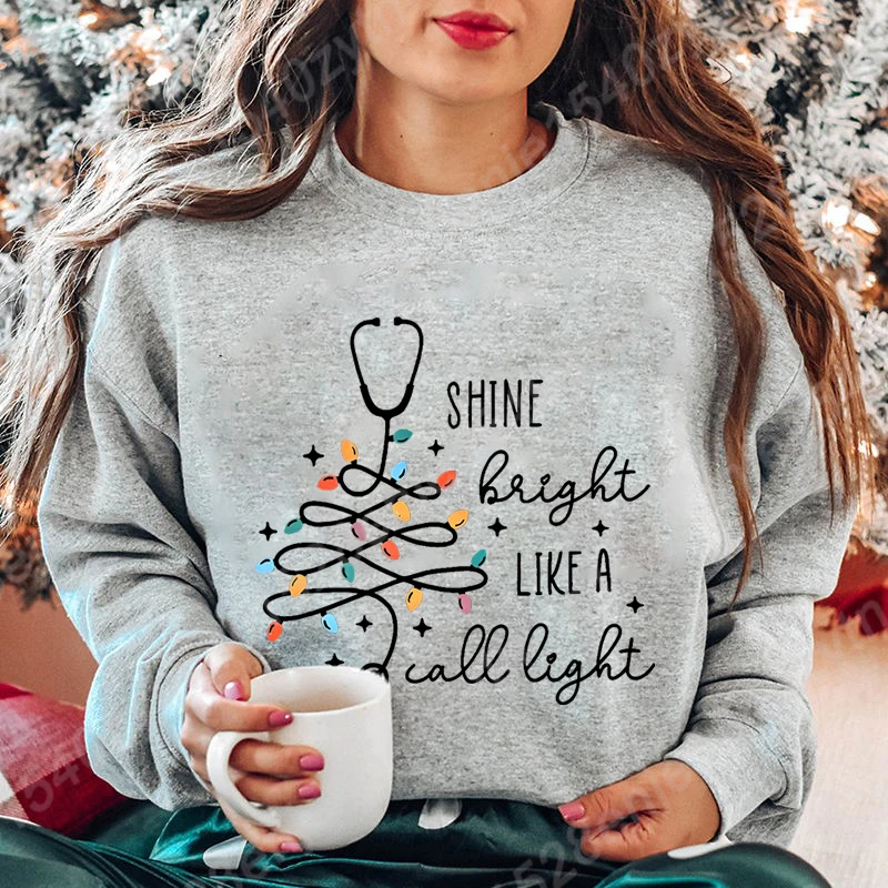 Christmas Nurse Sweatshirts for Women, Christmas Light Sweatshirt, Long Sleeves Crew Neck Winter Pullover, Xmas Sweatshirt