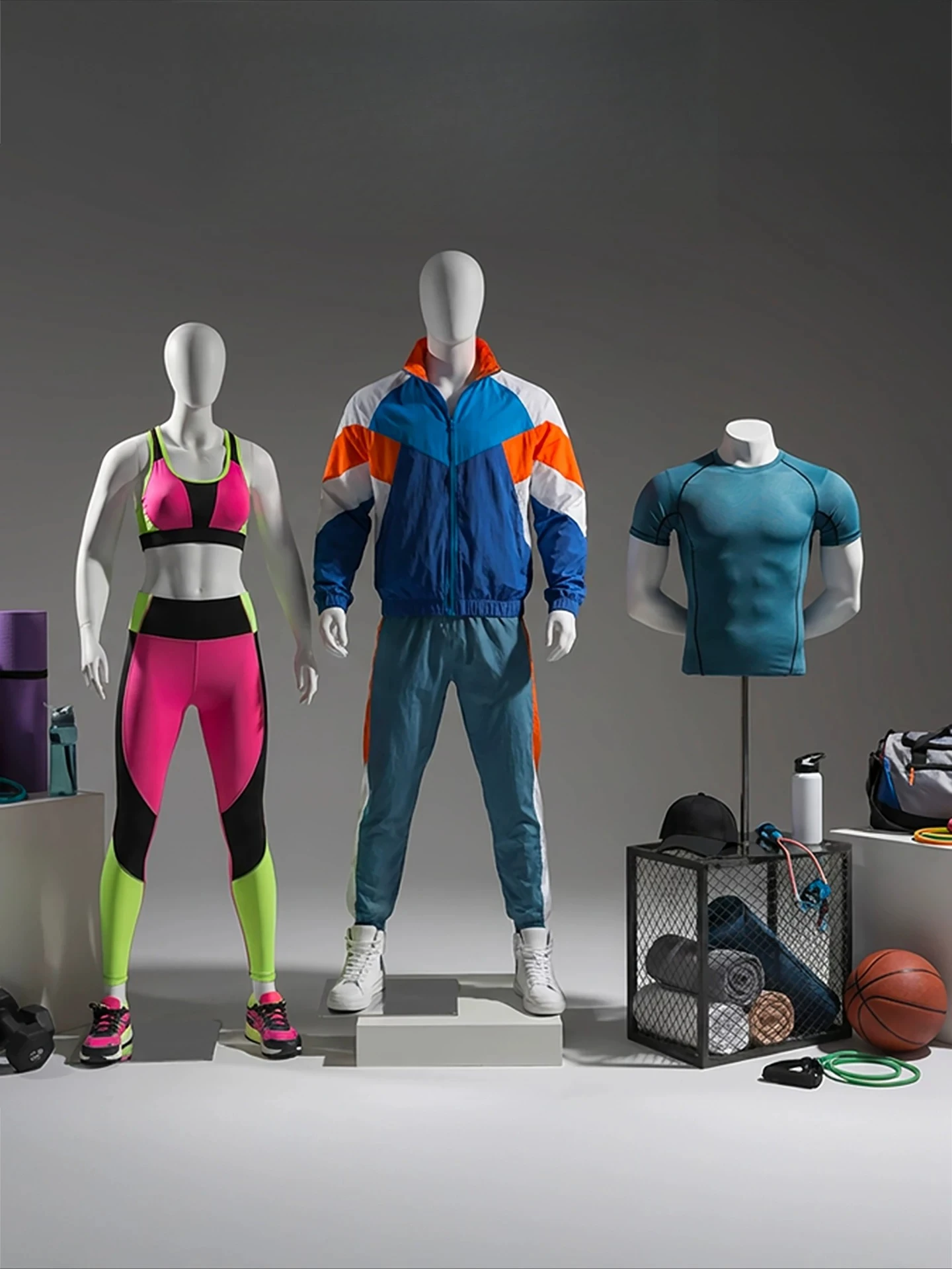 White sports model props male full body clothing store window display rack model male and female