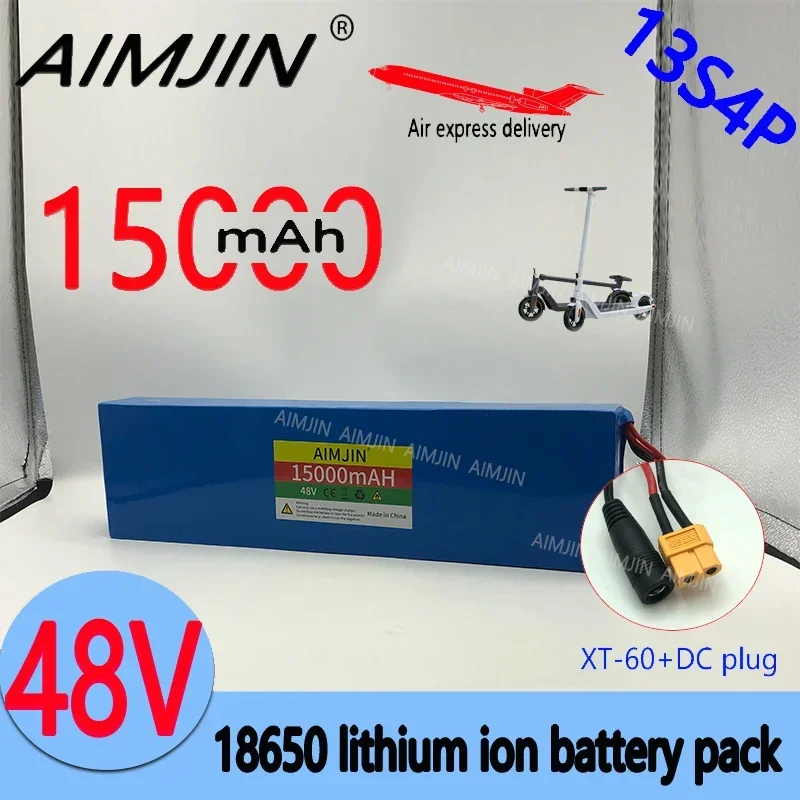 

13S4P 48V 15Ah 18650 rechargeable Lithium-Ion Battery Pack For Electric bicycles and scooters Battery Pack with BMS XT60+DC Plug