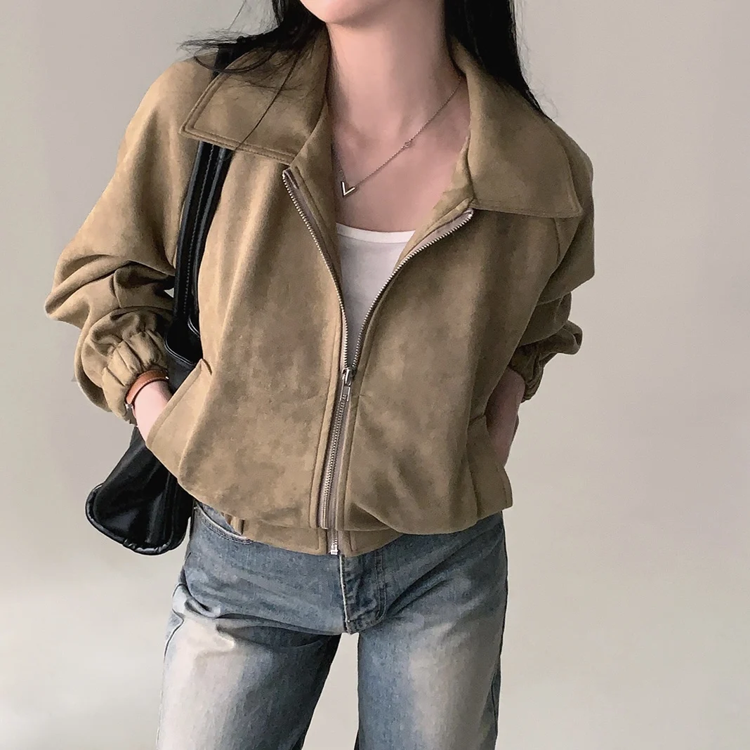 

Autumn New Velvet Leisure Women's Jaet Coat Zipper Closure Long Sve Regular Length Pure Color Polyester Fiber 00%