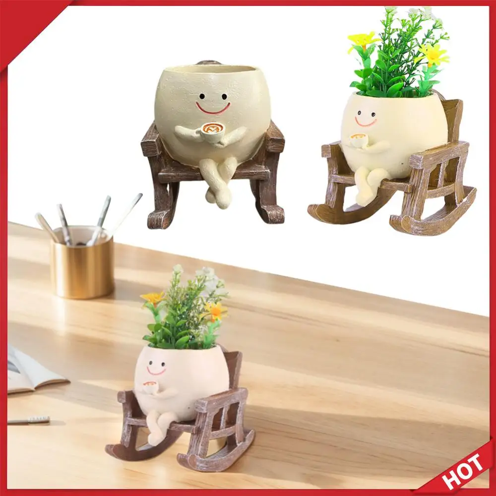 Rocking Chair/Swing Face Planter Pot Succulent Planter Cute Resin Head Planters Home Garden Supplies for Indoor Outdoor Plants