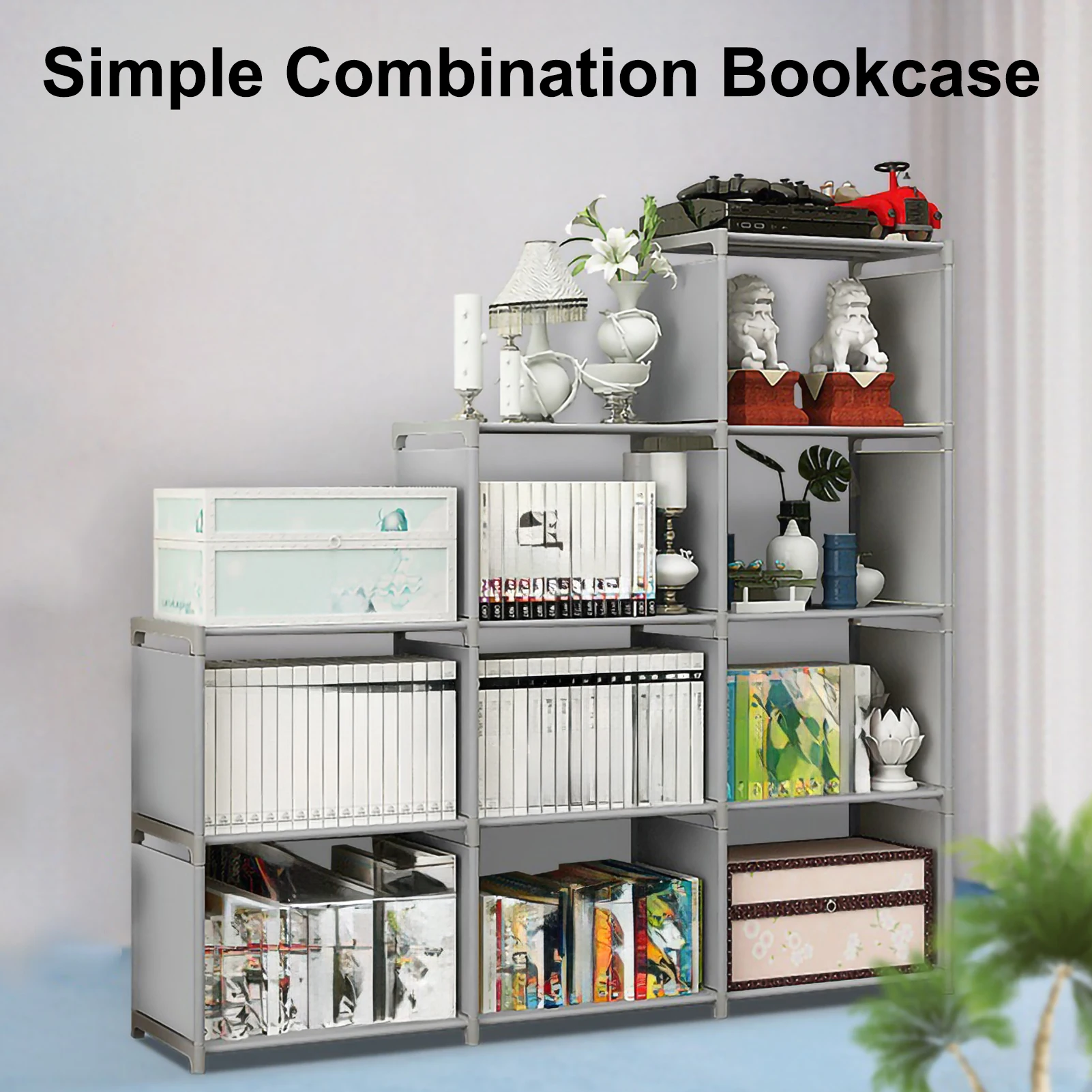 Simple Multi-Layer Bookshelves Steel Pipe Combination Shelf Floor Standing Bookcase Trapezoidal Storage Racks for Studying Home