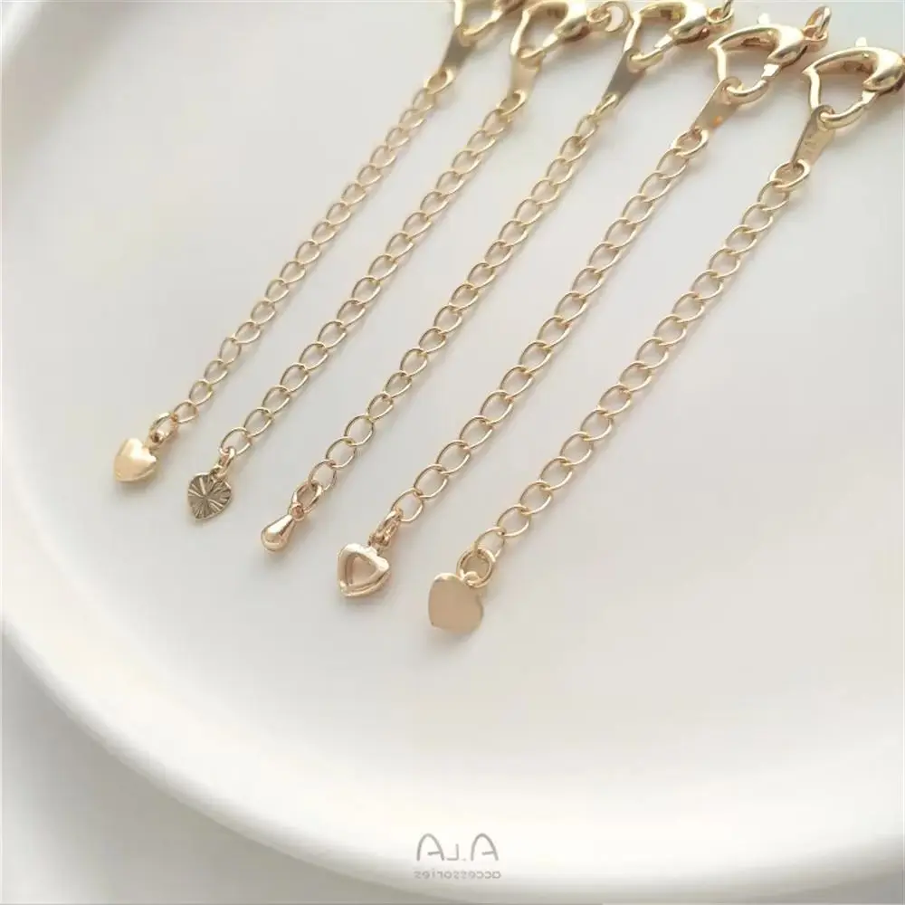 

14K gold wrapped heart-shaped lobster clasp extension chain, water drop peach heart heart heart tail chain, diy extension chain