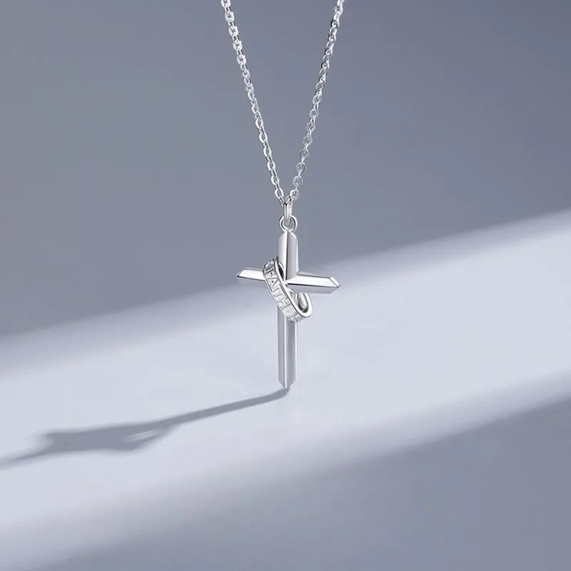 Personality Sterling Silver Circles Surround Cross Pendant Necklace for Man Women Hip-hop Collarbone Chain Jewelry Accessories