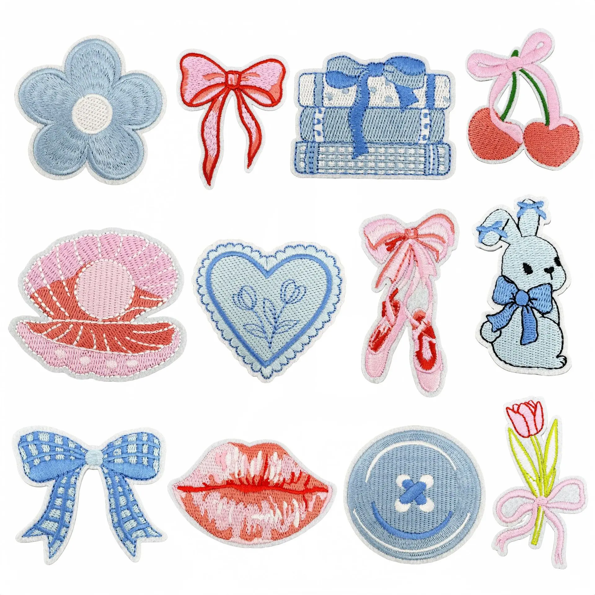 1 piece Cartoon Blue Pink Patches Embroidery Ironing Clothes patch DIY Clothing Badge Sewing Accessories