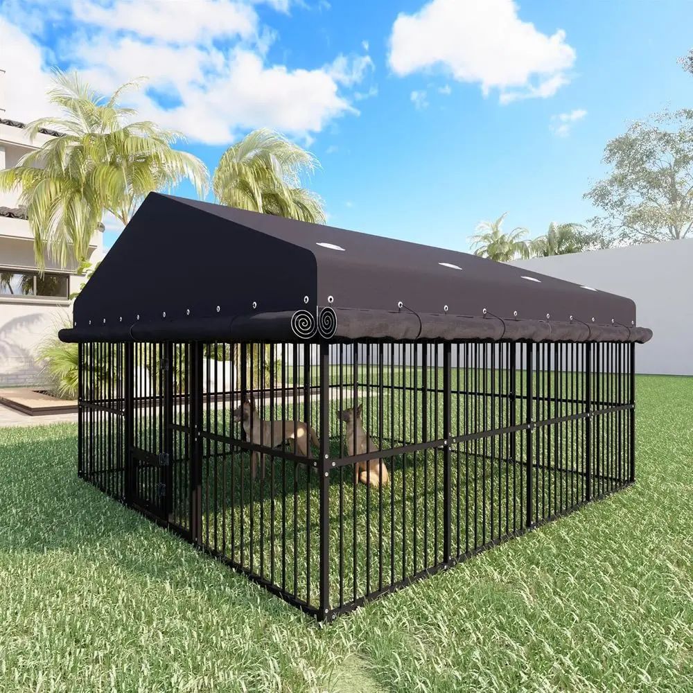 Large Outdoor Dog Kennel with UV-Protected Waterproof Cover and Triple Locks for Heavy-Duty Use (118x119x78)