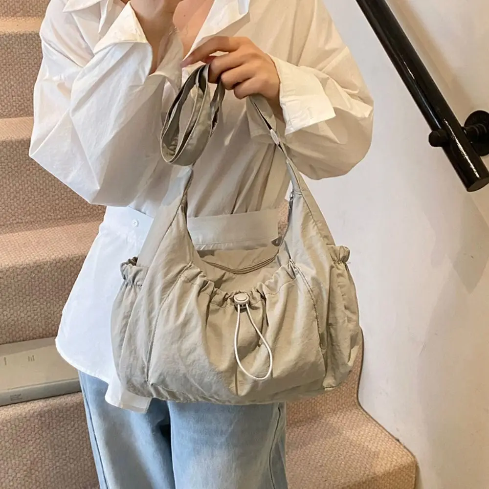 

Fashionable Korean Style Nylon Shoulder Bag Pleated Handbag Crossbody Bag Lightweight Tote Bag Drawstring Bag Student